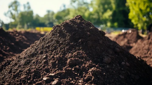 Rich Soil Mound with Greenery Backdrop