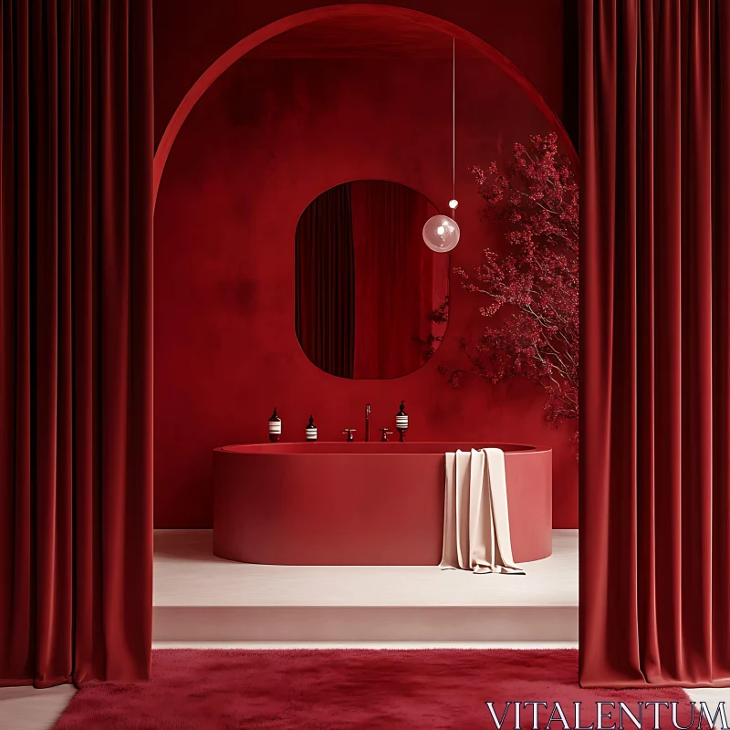 AI ART Modern Red Bathroom with Bathtub