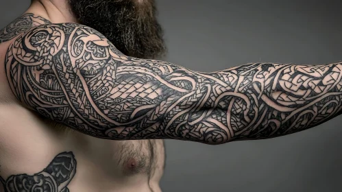 Detailed Black Ink Tattoo Sleeve