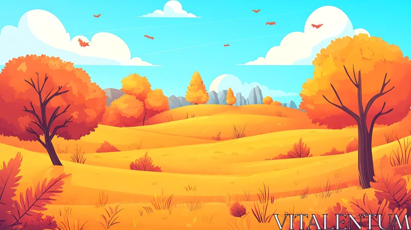 Cartoon Autumn Landscape AI Image