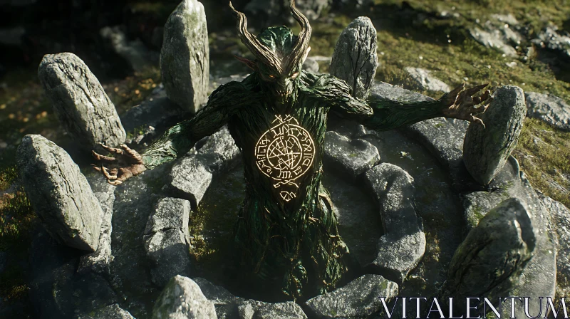 AI ART Mystic Forest Guardian at Stone Altar