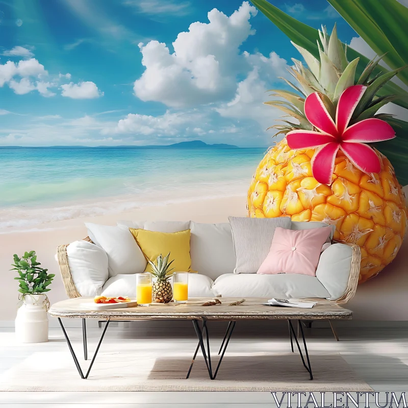 AI ART Beachfront Serenity with Tropical Fruits