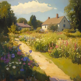 Summer Meadow Path to Rural Homes