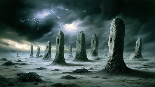 Monolithic Landscape with Lightning