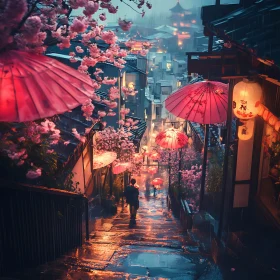 Sakura and Umbrellas in the Rain