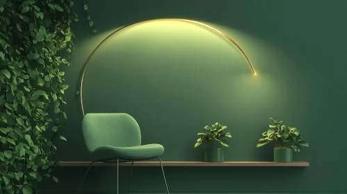 Calm Green Interior with Chair and Plants