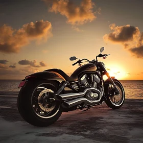 Sunset Ride: Motorcycle on the Beach