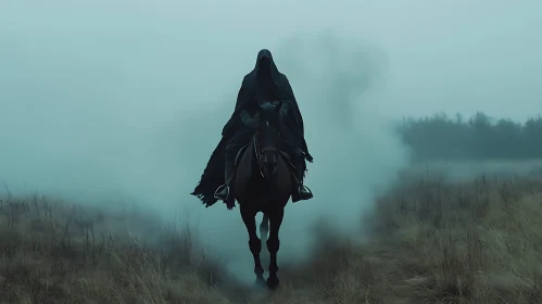 Cloaked Rider in Misty Field