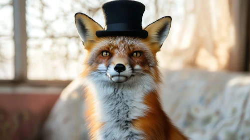 Dapper Fox in Black Top Hat