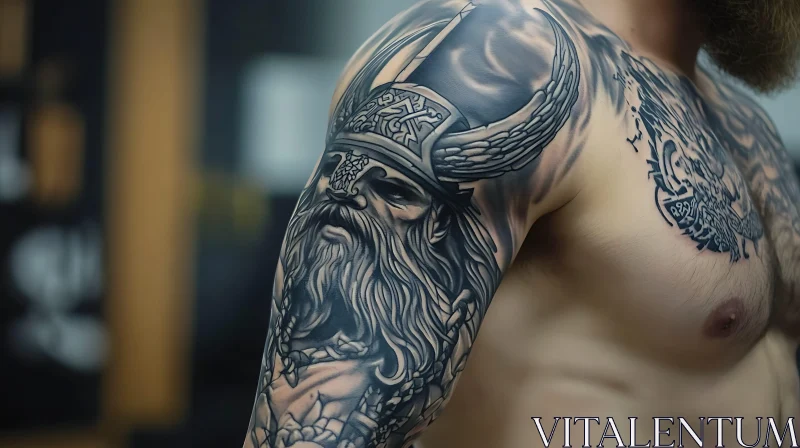 Detailed Viking Warrior Tattoo on Shoulder AI Image