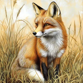 Fox Portrait in Tall Grass
