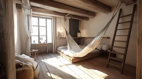 Sunlit Interior with Hammock and Ladder