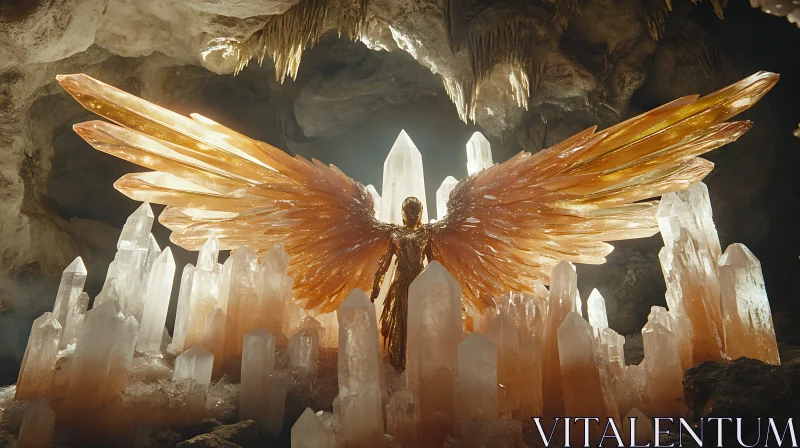 Golden Angel in Crystal Cave Sanctuary AI Image