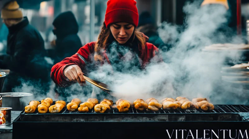 Outdoor Winter Grill with Street Food AI Image