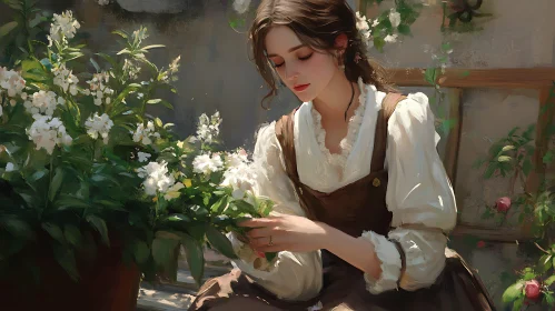 Serene Woman in Garden Art