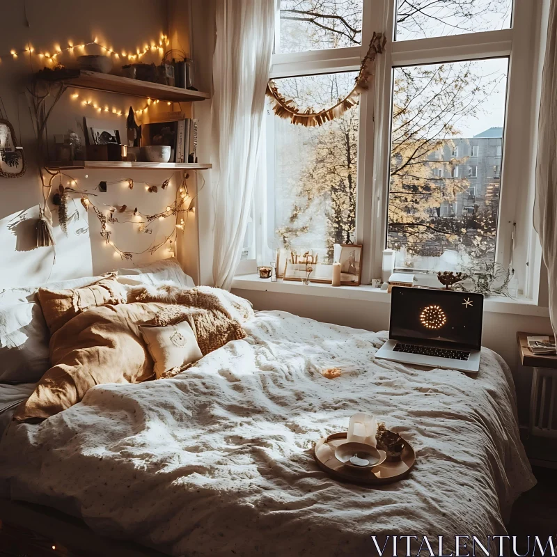 Warm and Inviting Bedroom Interior AI Image