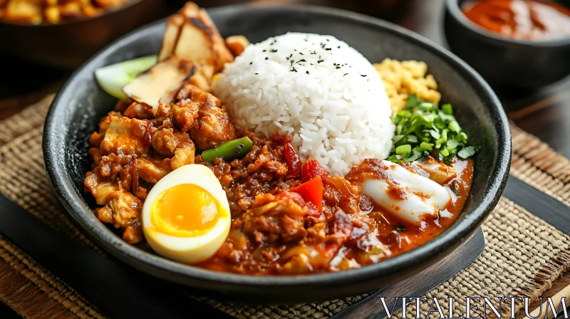 Scrumptious Curry with Rice and Half-Boiled Egg AI Image