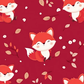 Whimsical Fox Pattern on Red Backdrop