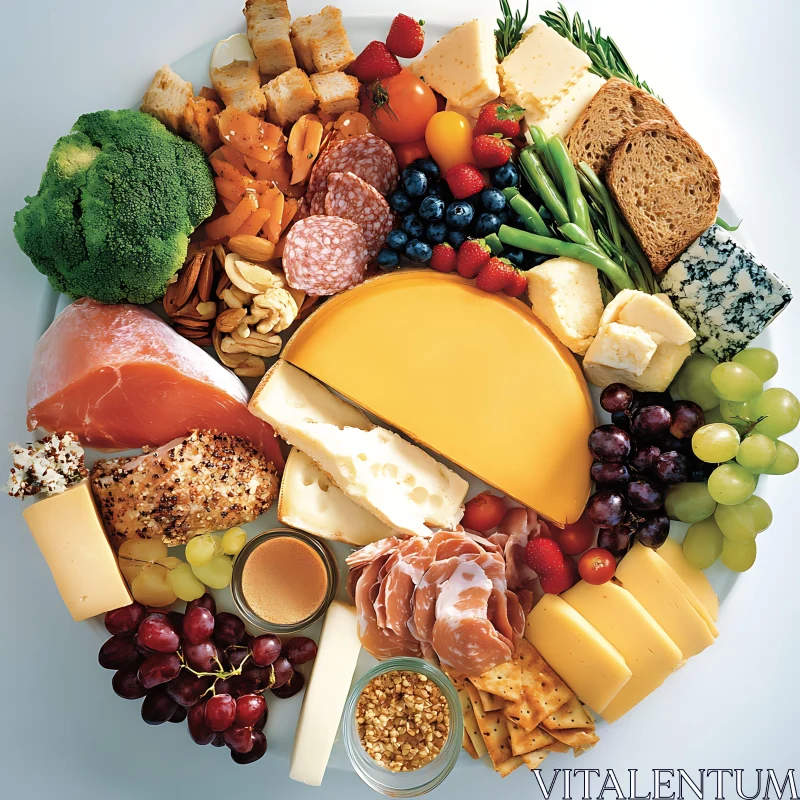 Appetizing Food Platter with Cheeses and Fruits AI Image