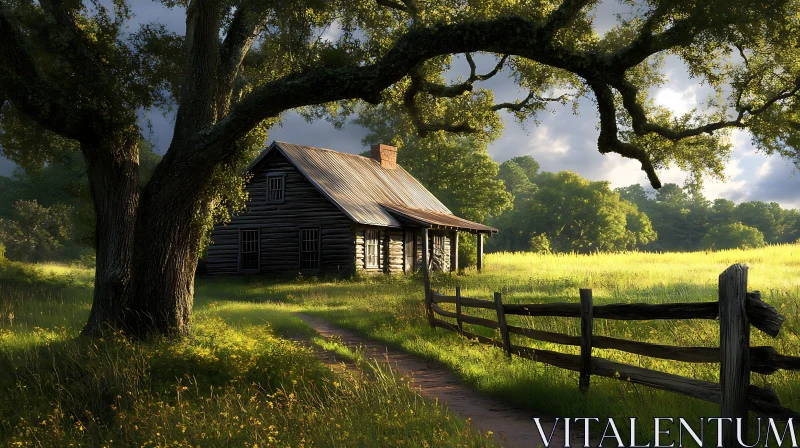 AI ART Rustic Cabin in a Peaceful Meadow