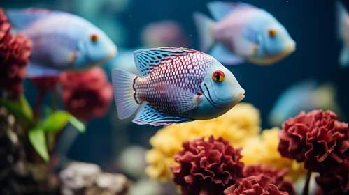 Azure Fish Swimming in Colorful Coral Gardens