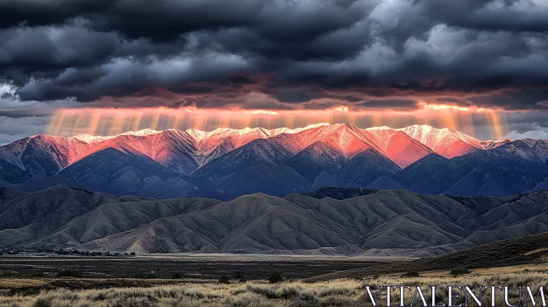 AI ART Sunset Rays Over Majestic Mountains