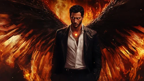 Dark Angel with Fiery Wings