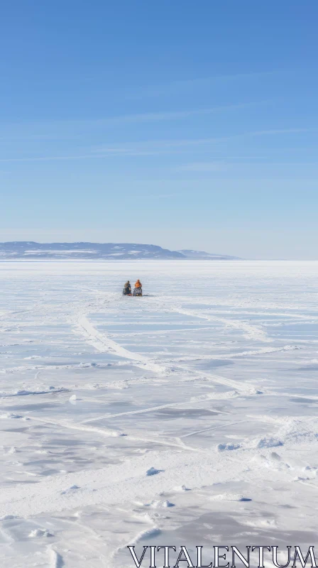 Captivating Nature Photography: A Man on an Empty Ice Sled in Desolate Landscapes AI Image