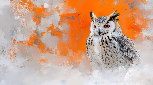 Owl Painting with Bold Orange Background AI Image