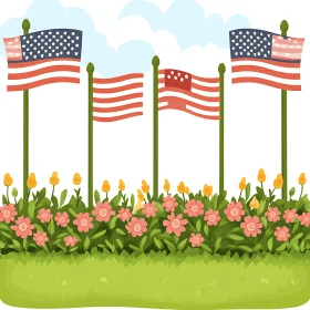 American Flags in a Flower Meadow