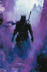 Armored Knight in Violet Landscape