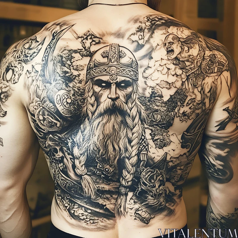 Detailed Norse Mythology Back Tattoo AI Image