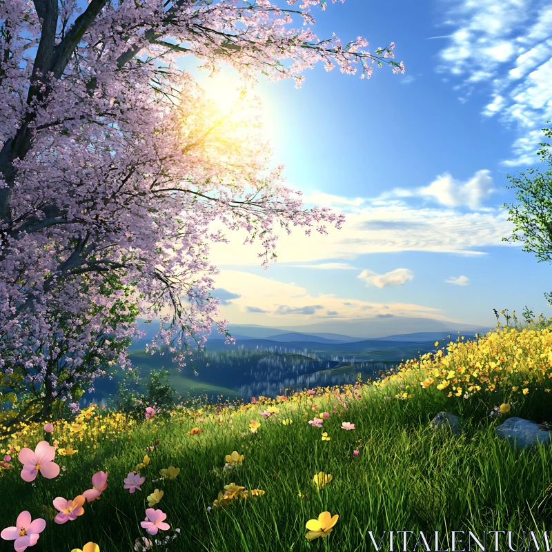 Spring Meadow Under the Sunlight AI Image