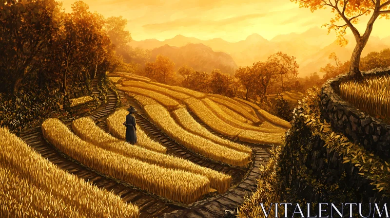 AI ART Peaceful Countryside Wheat Terraces Artwork