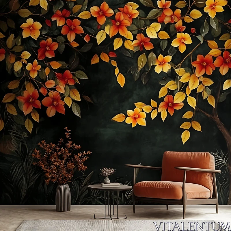 AI ART Vintage Floral Interior with Cozy Armchair