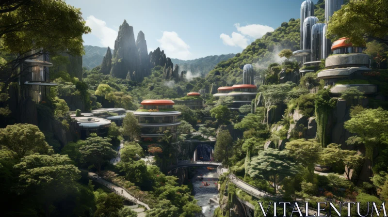Futuristic City in an Arcadian Jungle Setting AI Image