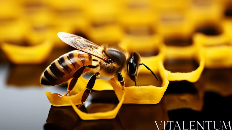 Neo-Plasticist Bee on Honeycomb - Stark Black Background AI Image