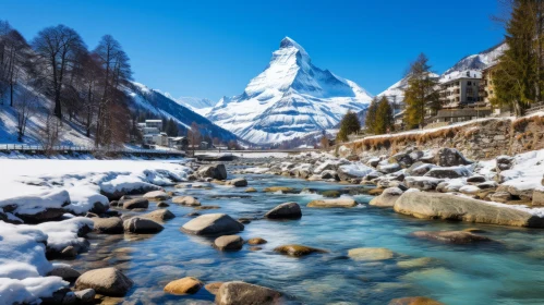 Romantic Swiss Landscape - The Matterhorn and Mountain Lake