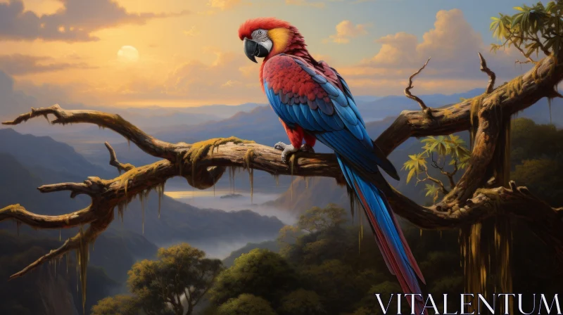 Tropical Bird in Enchanting Landscape - Children's Book Style Illustration AI Image
