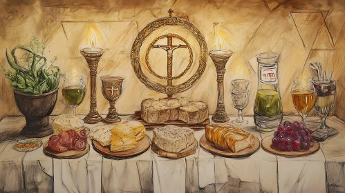 Classic Still Life Painting with Food