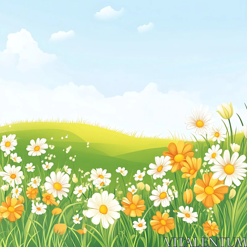 Daisy Field Under the Sky AI Image