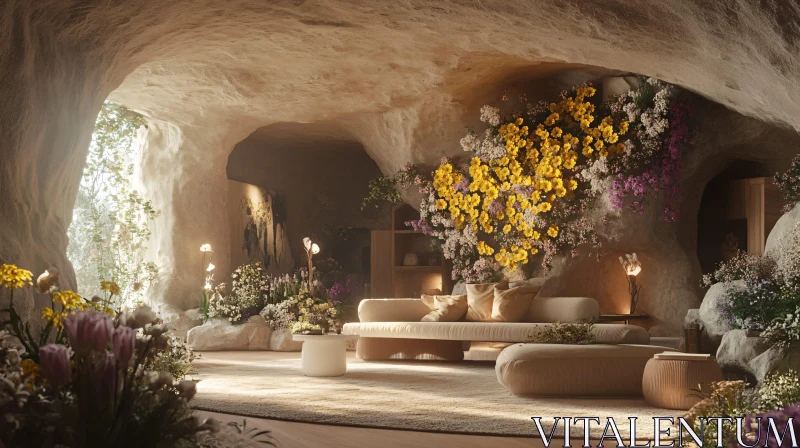 AI ART Floral Cave Living Room