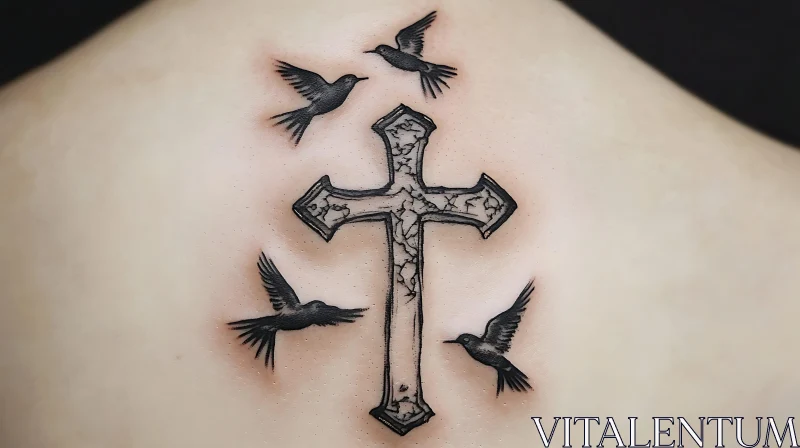 Intricate Cross and Birds Tattoo AI Image