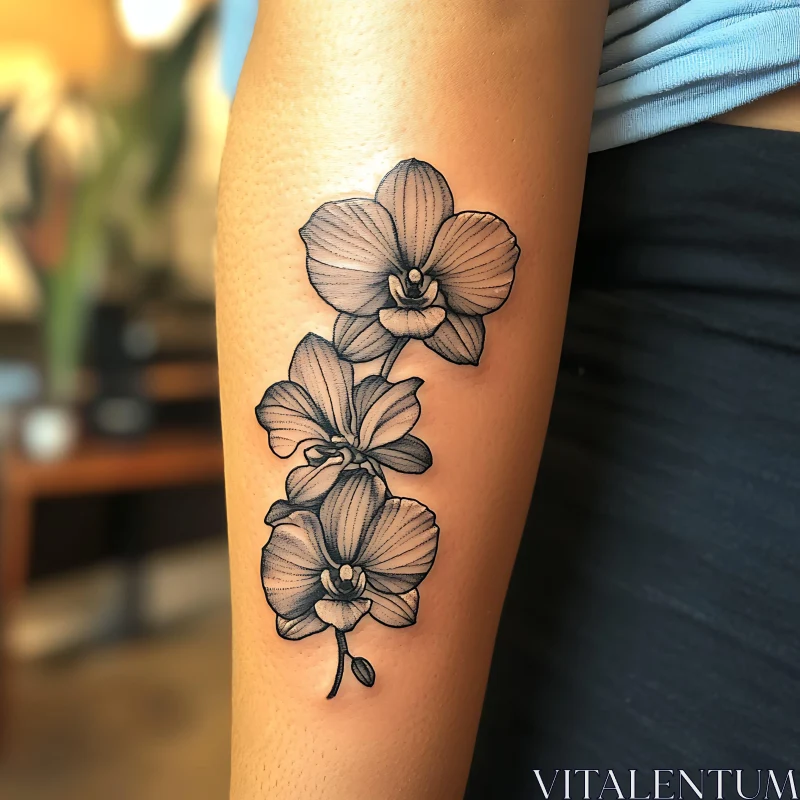 Cascading Orchid Tattoo on Forearm AI Image