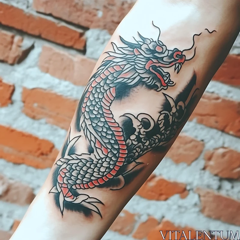 Mythical Dragon Tattoo Art on Arm AI Image