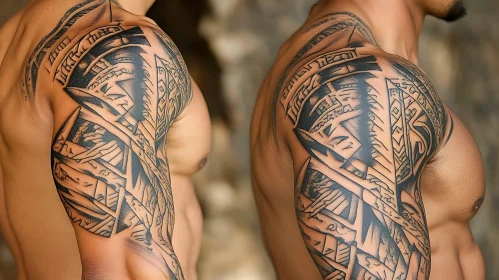 Intricate Tribal Tattoos on Shoulder and Upper Arm