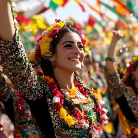 Woman Celebrating with Flowers
