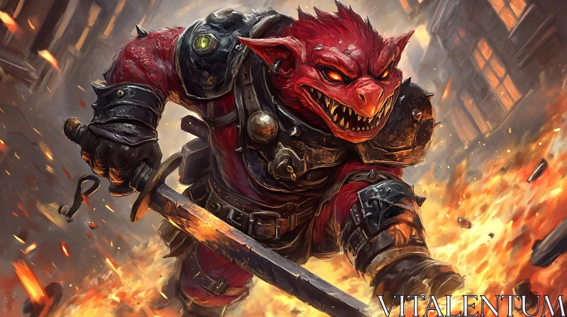 Red Monster Warrior with Sword AI Image