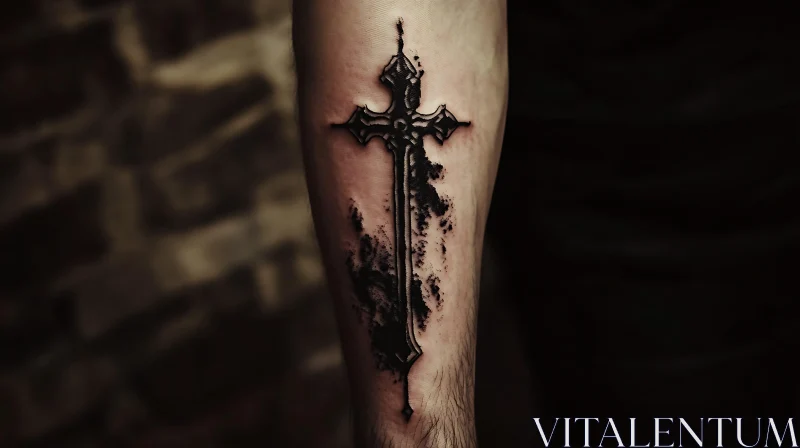 Forearm Cross Tattoo With Black Ink AI Image