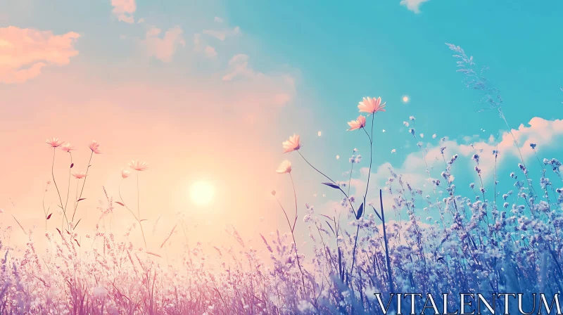 Pastel Sky and Wildflowers at Dawn AI Image